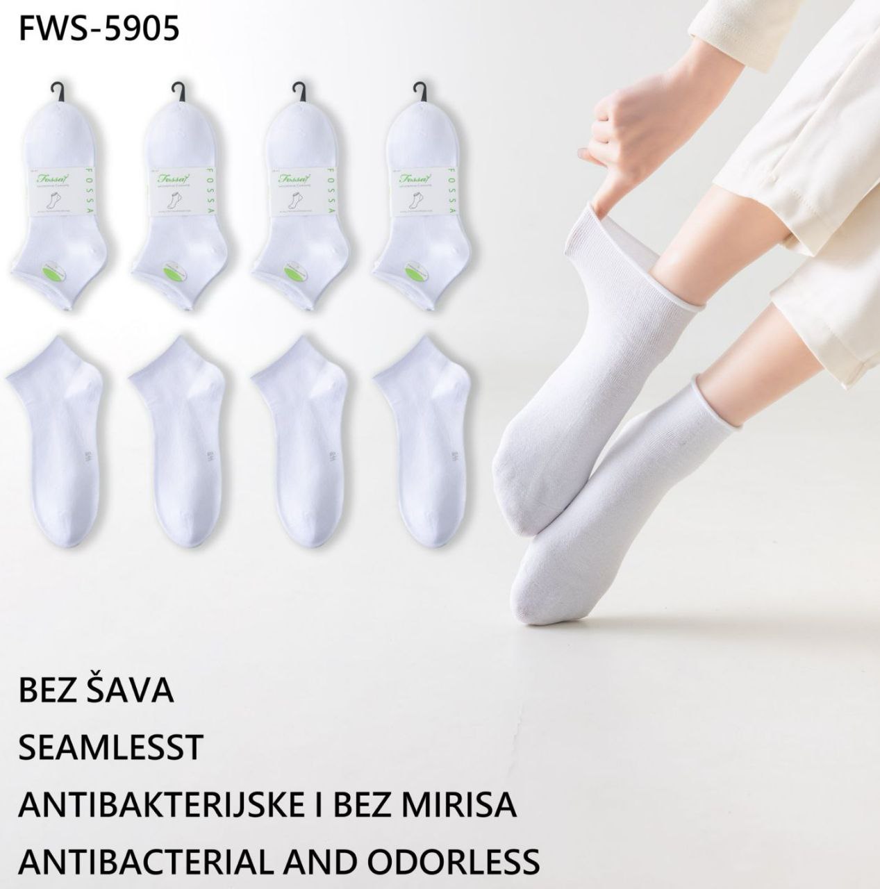Antibakterijske ženske čarape stopalice bez gume bijele 12 pari
