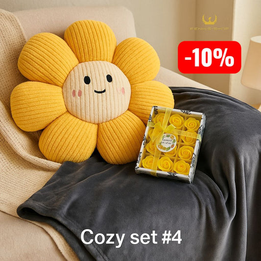 Cozy set #4 - Mekana deka 200x230cm + Suncokret jastuk + Paket od 6 svijeća