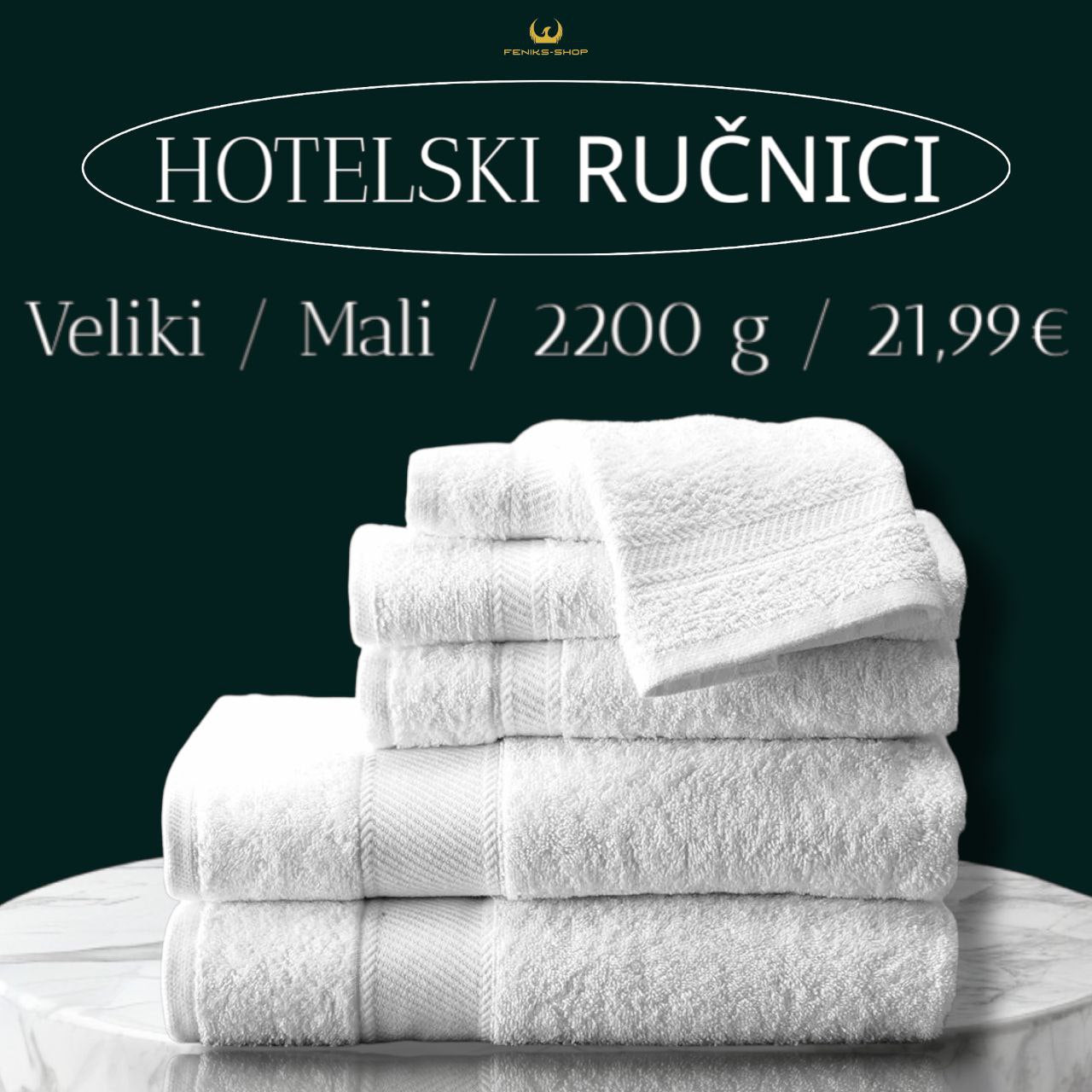 Hotelski pamučni bijeli ručnici 2200g