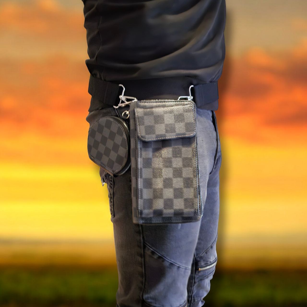 Novčanik + torbica za mobitel oko pasa crni