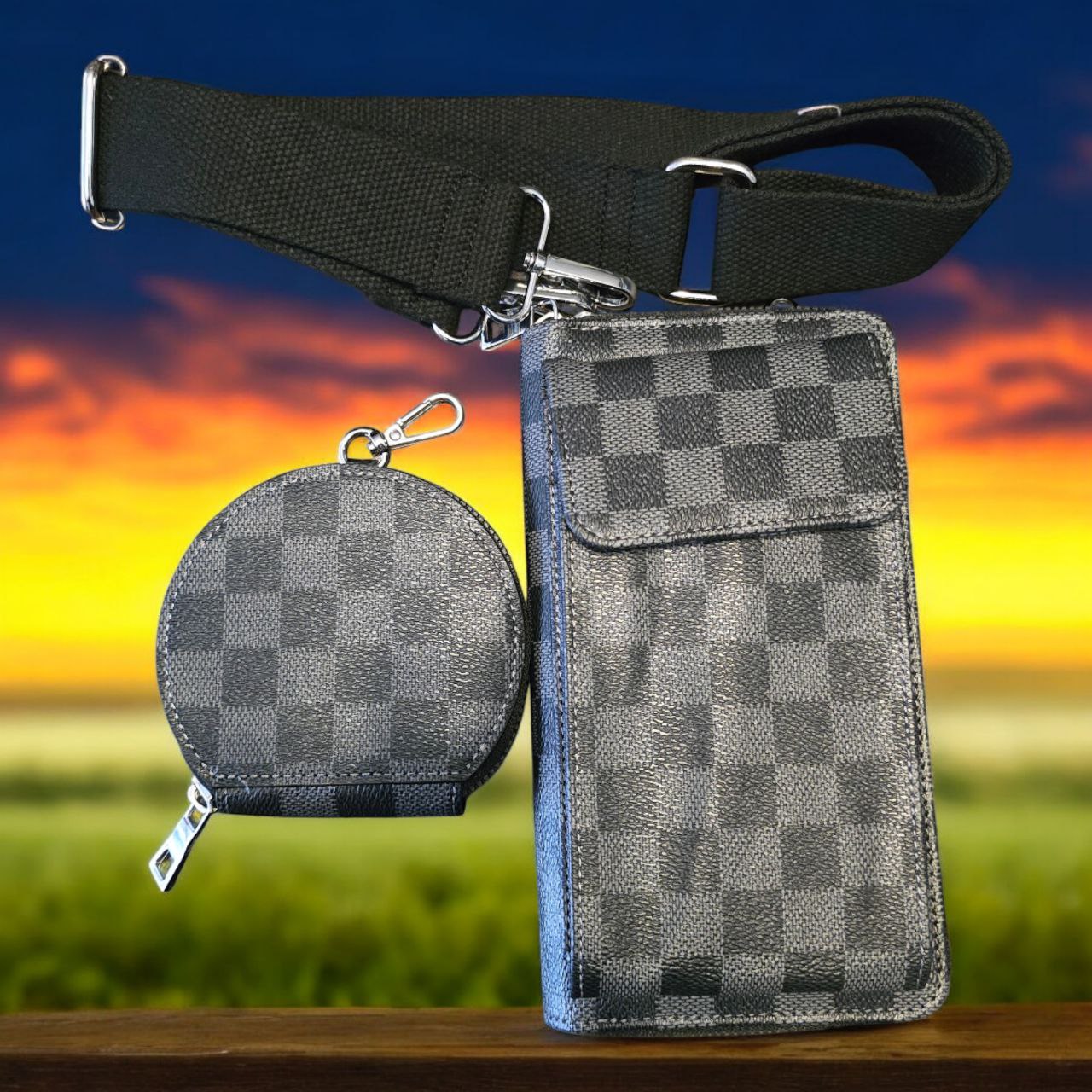 Novčanik + torbica za mobitel oko pasa crni