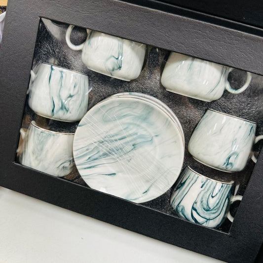 Set od 6 šalica + tanjurići - Plave šare