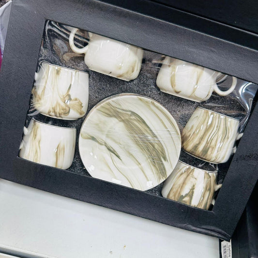 Set od 6 šalica + tanjurići - Smeđe šare