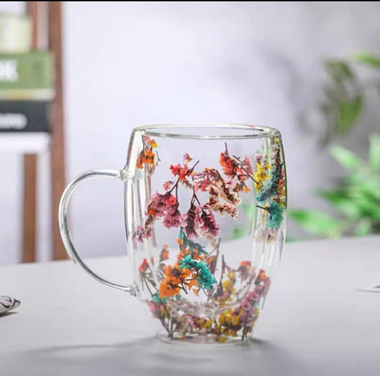 Staklena čaša sa duplim staklom suho cvijeće 200ml