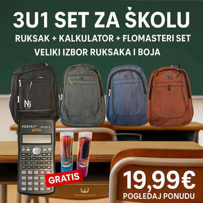 3u1 set za školu ( ruksak + kalkulator + flomasteri set )