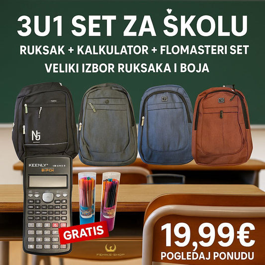 3u1 set za školu ( ruksak + kalkulator + flomasteri set )