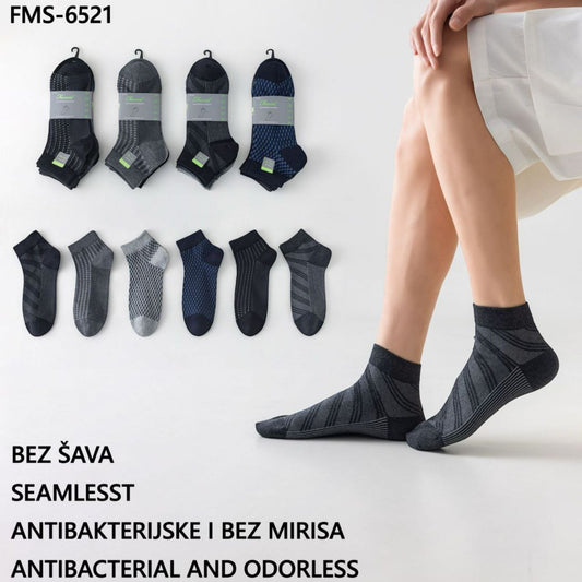 Antibakterijske muške čarape do gležnja bez šava s uzorkom 12 pari
