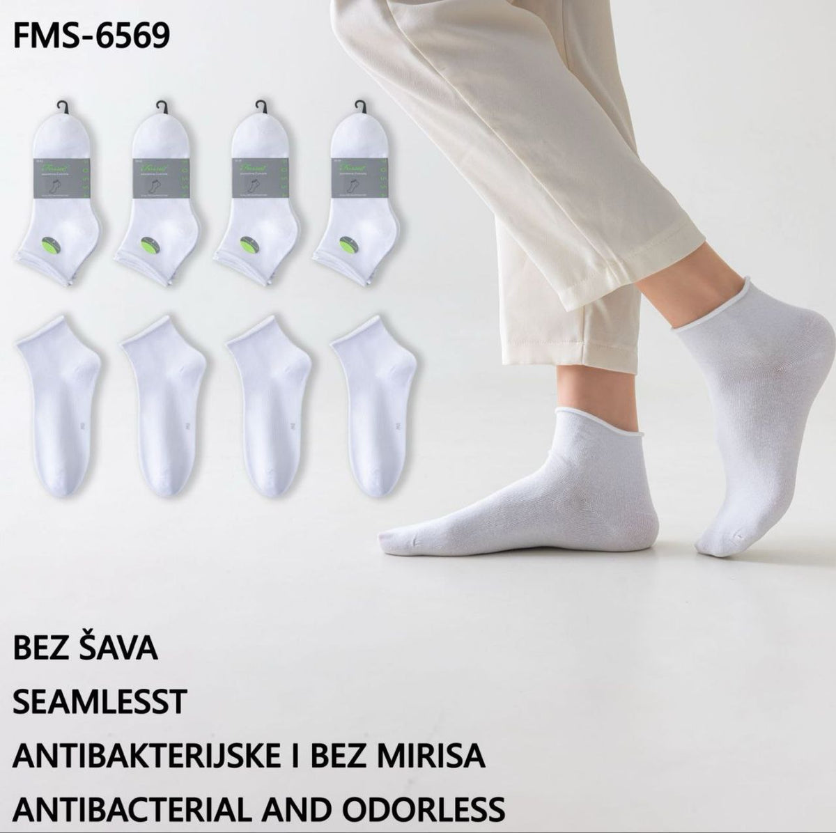 Antibakterijske muške čarape stopalice bez gume bijele 12 pari