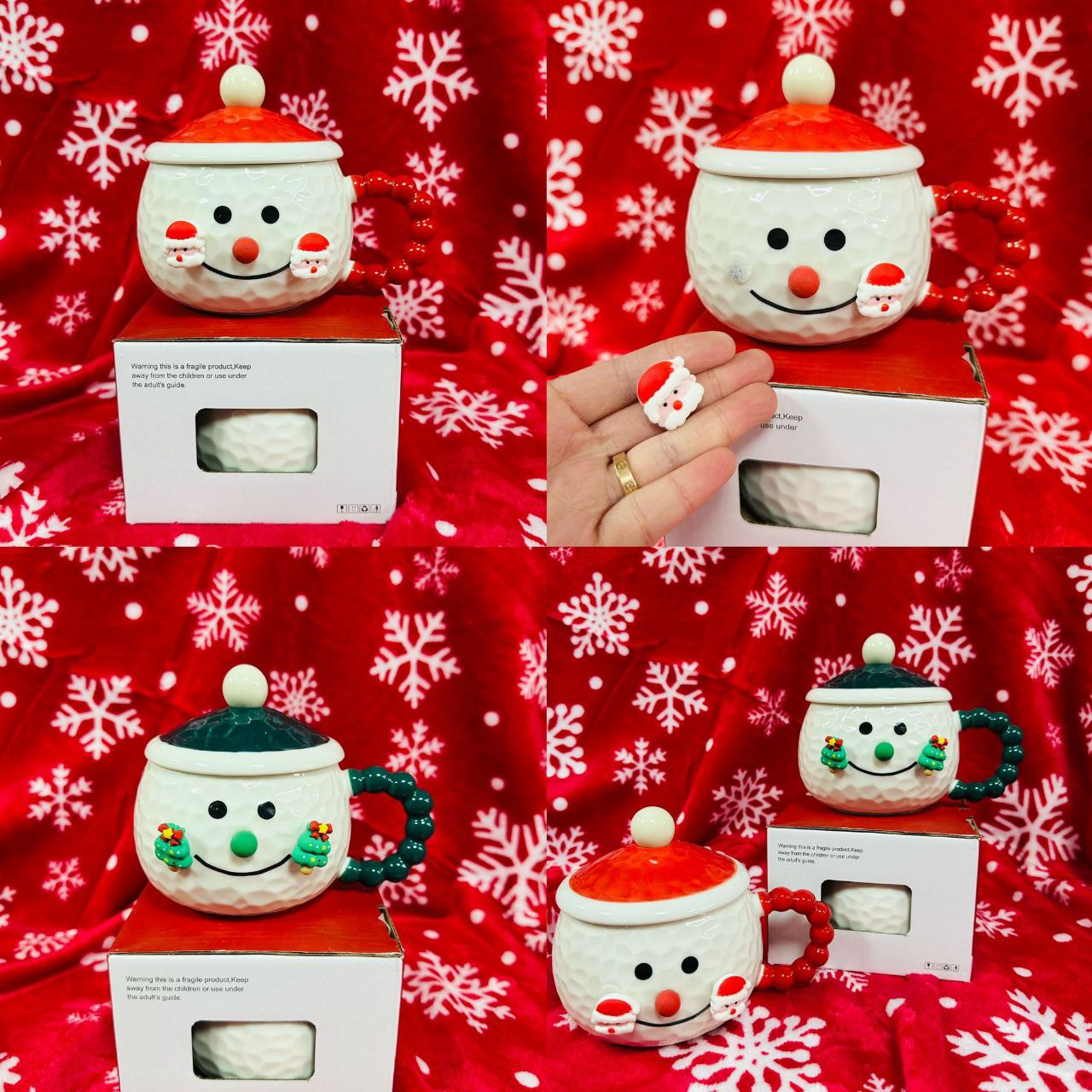 Božićna šalica s poklopcem Snjegović s dodatcima u poklon kutiji 300ml