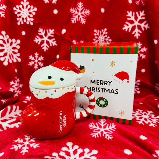 Božićna šalica s poklopcem Snjegović u poklon kutiji 300ml