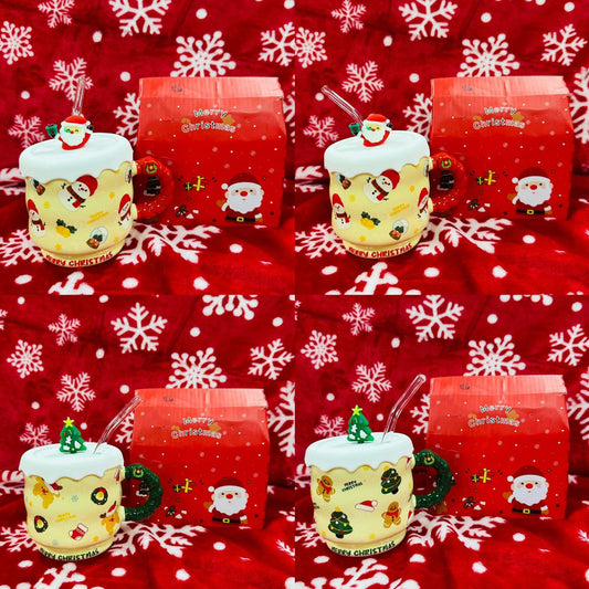 Božićna šalica s poklopcem i žlicom Žuta u poklon kutiji 300ml