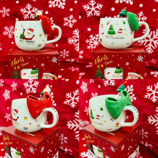 Božićna šalica s žlicom i mašnom u poklon kutiji 300ml