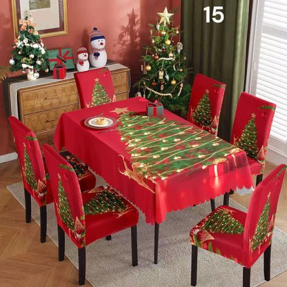 Božićni stolnjak + 6 rastezljivih navlaka za stolice