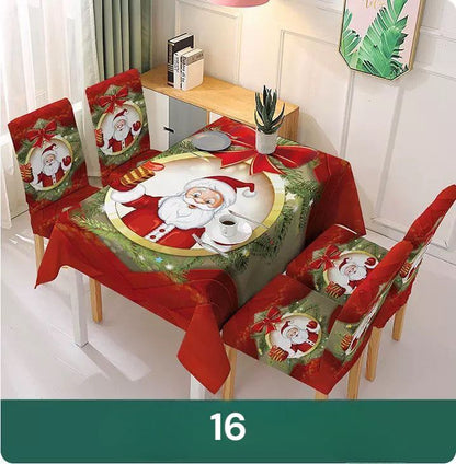 Božićni stolnjak + 6 rastezljivih navlaka za stolice