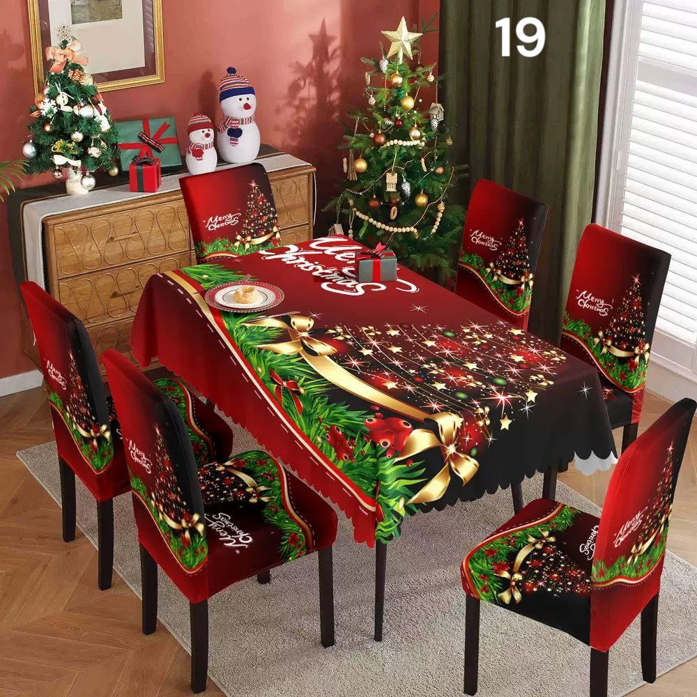 Božićni stolnjak + 6 rastezljivih navlaka za stolice