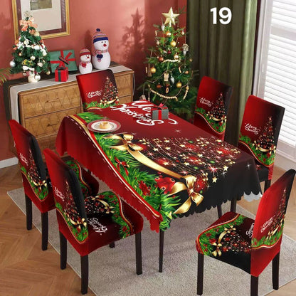 Božićni stolnjak + 6 rastezljivih navlaka za stolice