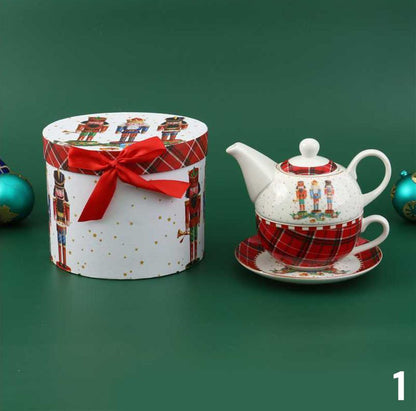 Božićni čajnik + tanjur u poklon kutiji