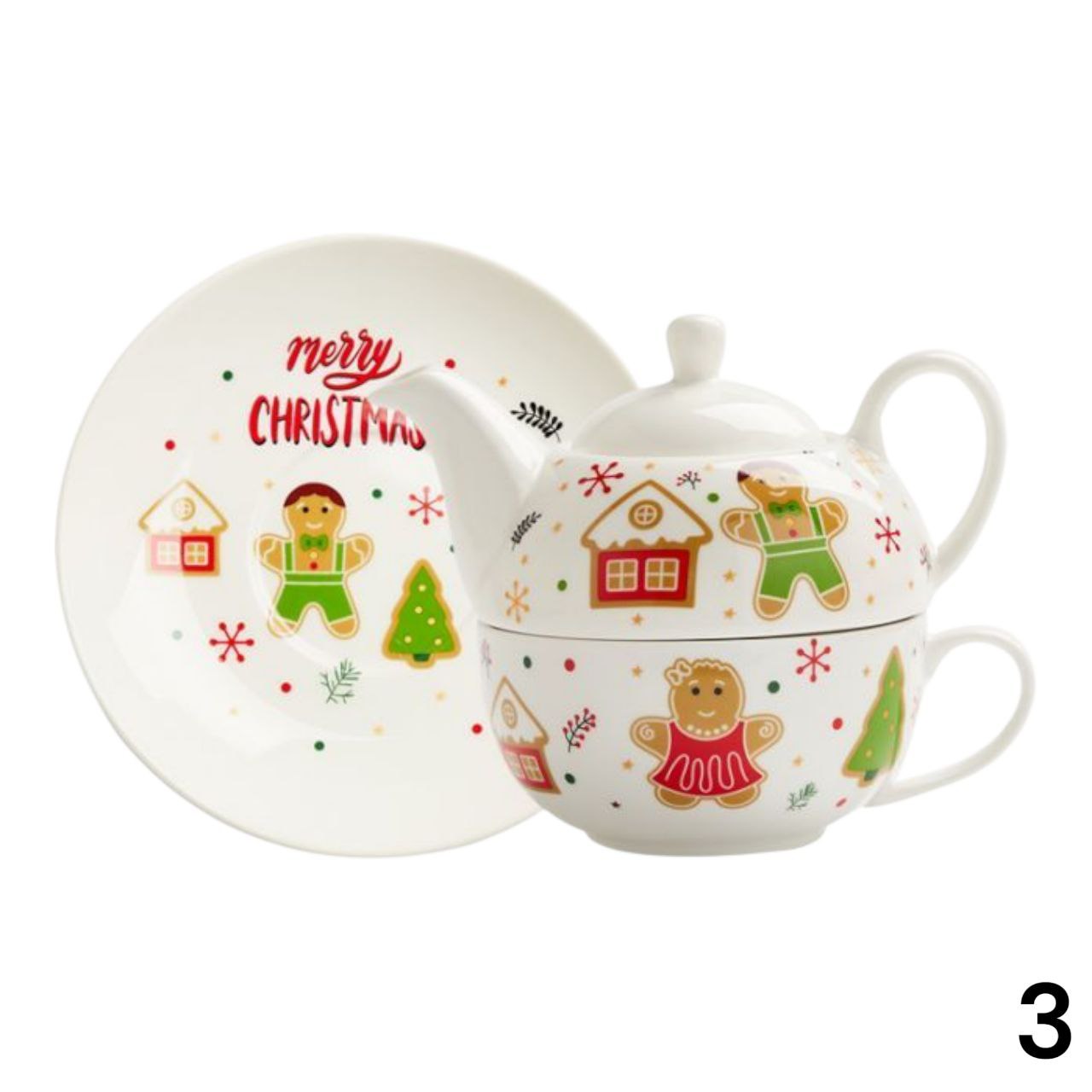 Božićni čajnik + tanjur u poklon kutiji