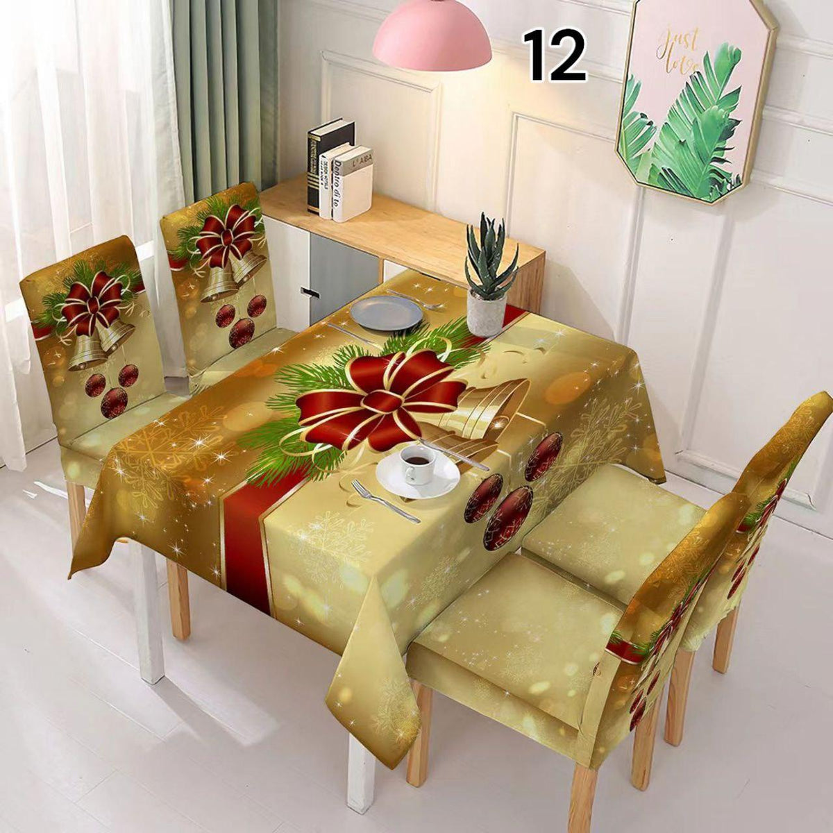 Božićni stolnjak + 6 rastezljivih navlaka za stolice - Feniks-shop