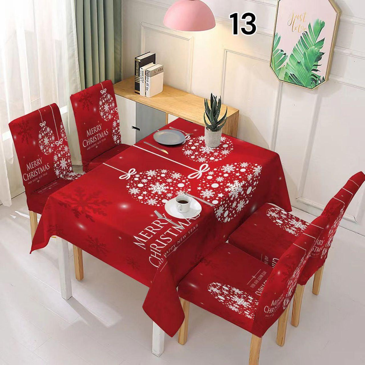 Božićni stolnjak + 6 rastezljivih navlaka za stolice - Feniks-shop