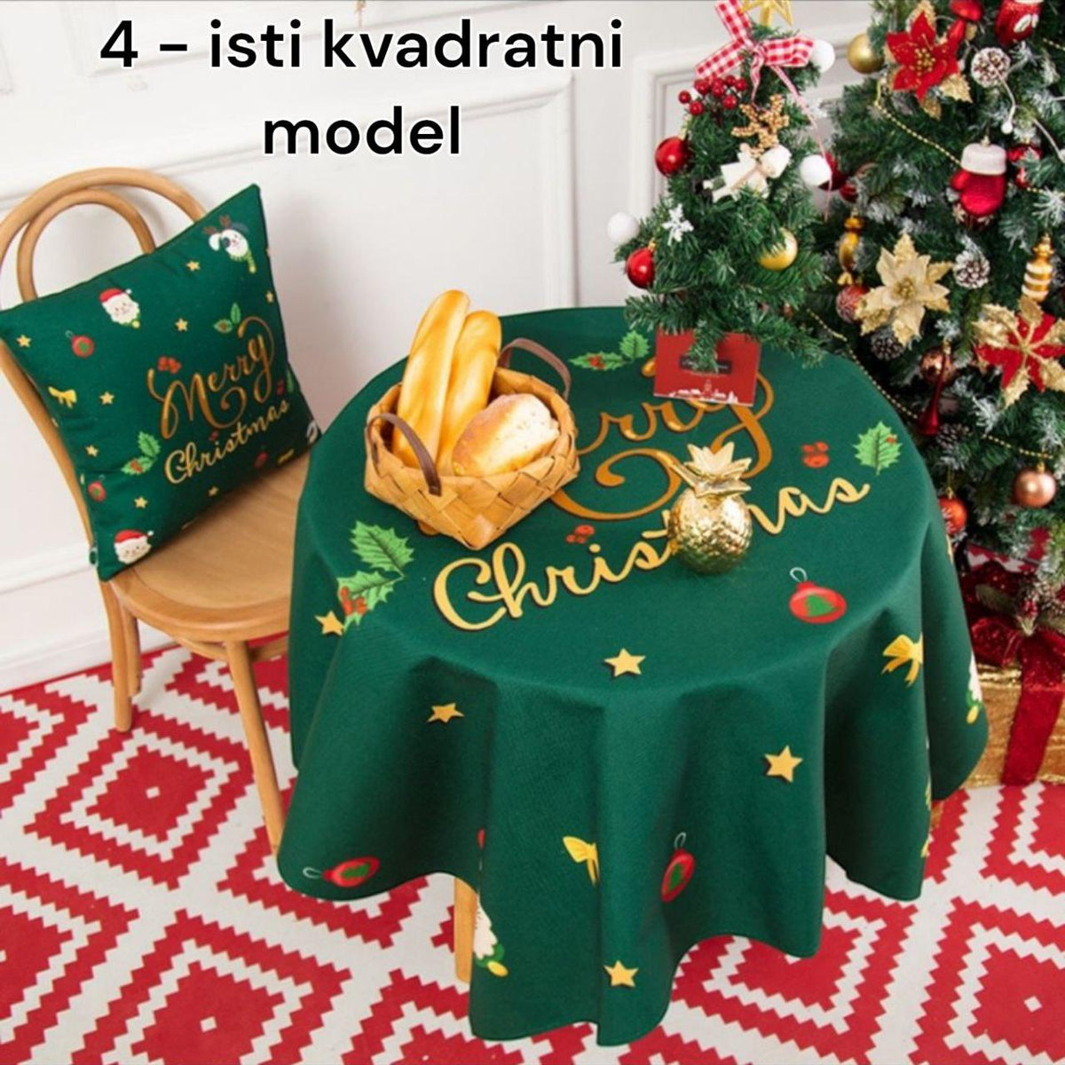 Božićni stolnjak + 6 rastezljivih navlaka za stolice - Feniks-shop