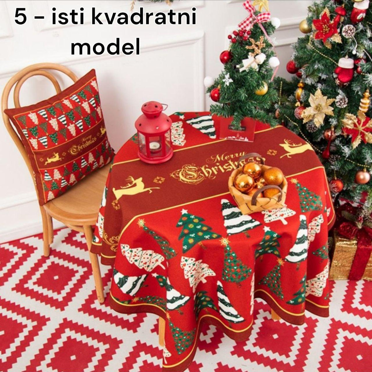Božićni stolnjak + 6 rastezljivih navlaka za stolice - Feniks-shop
