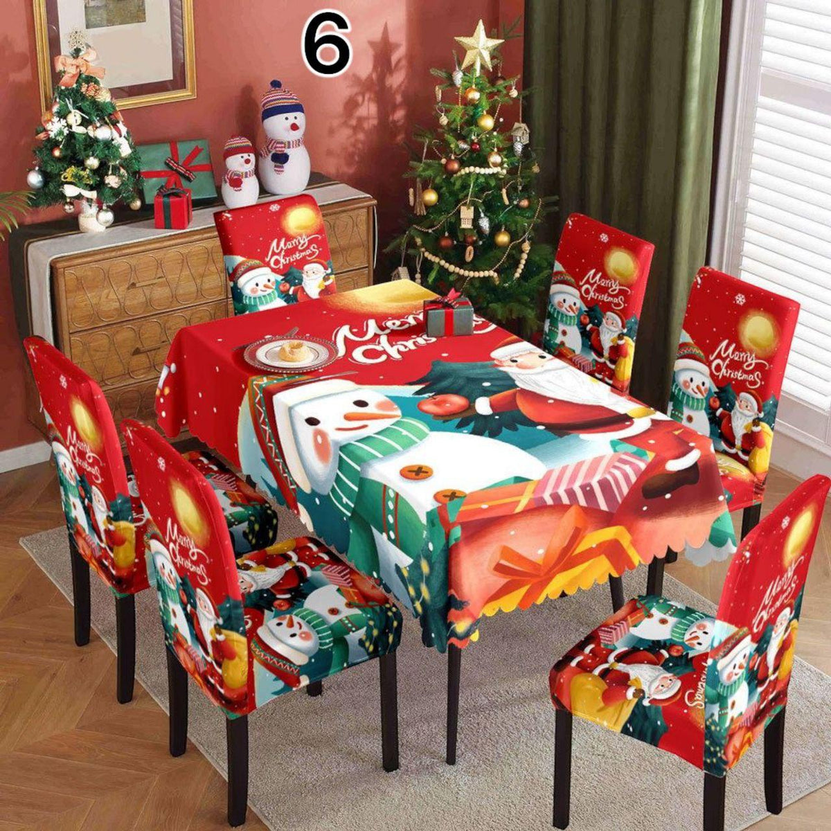 Božićni stolnjak + 6 rastezljivih navlaka za stolice - Feniks-shop