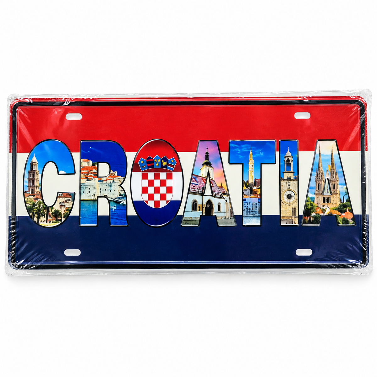 Dekorativna metalna tabla Croatia – hrvatska zastava i znamenitosti