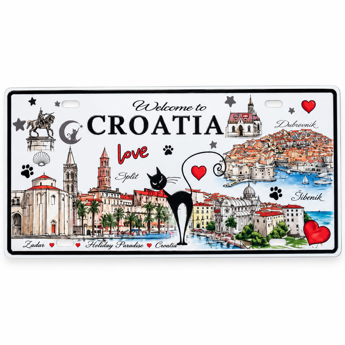 Dekorativna metalna tabla Welcome to Croatia – hrvatski gradovi