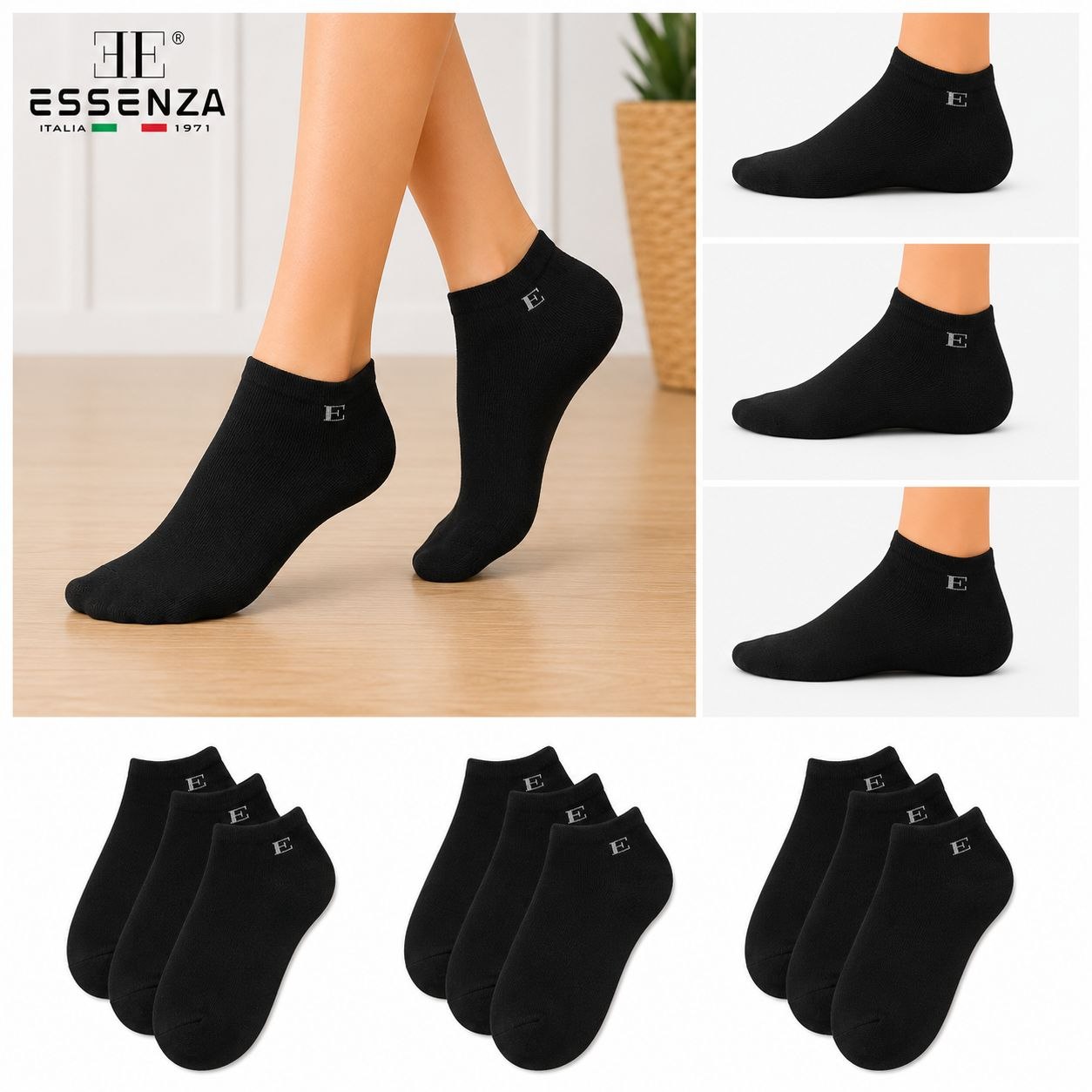 Essenza Italy premium stopalice 12 pari crne