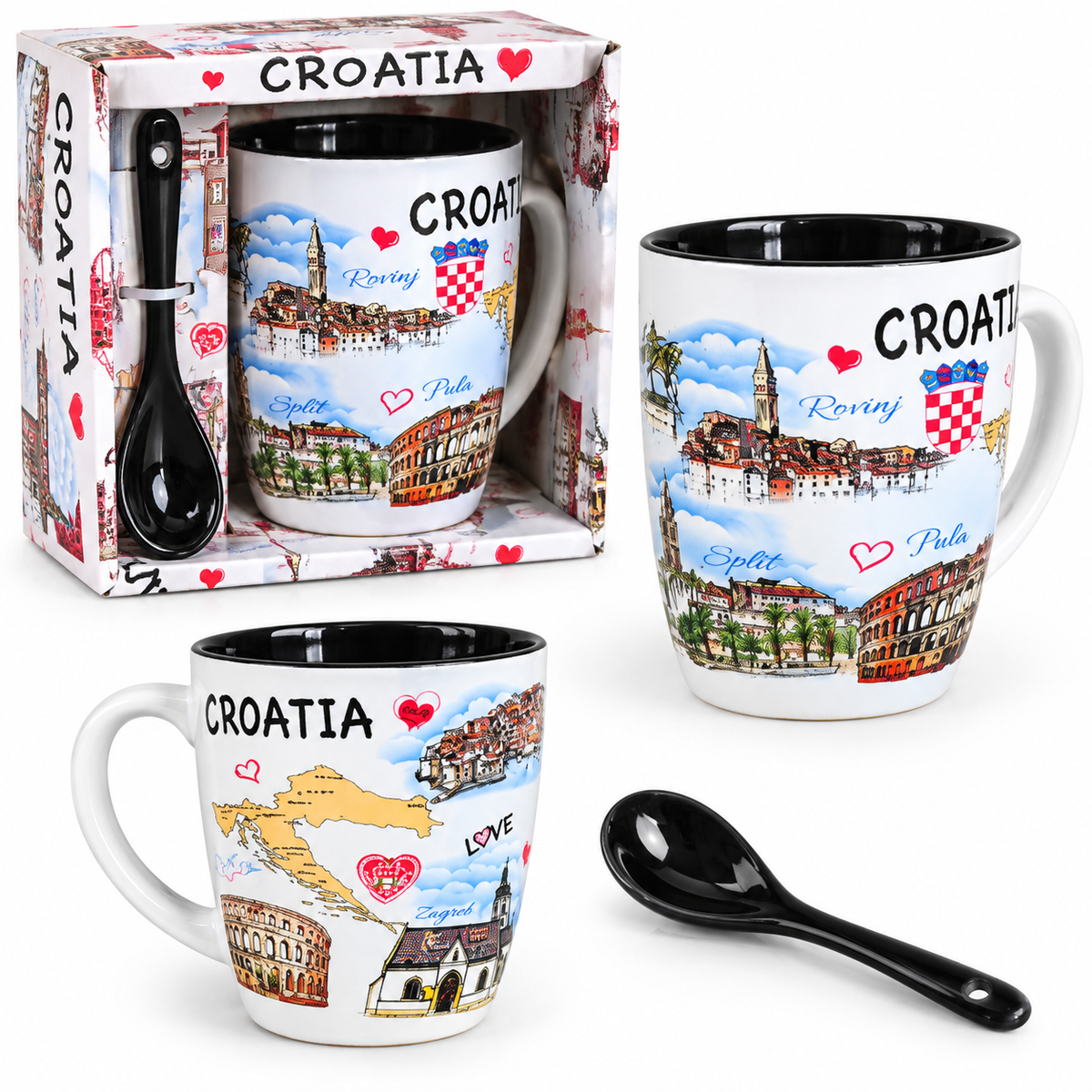 Hrvatski suvenir set Croatia – šalica 300 ml sa žličicom u poklon kutiji