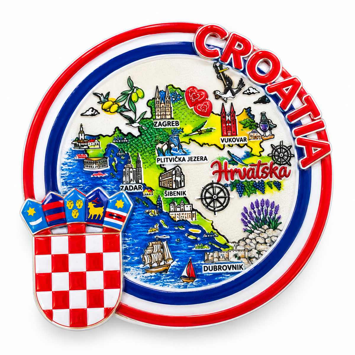 Magnet Croatia – karta Hrvatske, gradovi i hrvatski grb