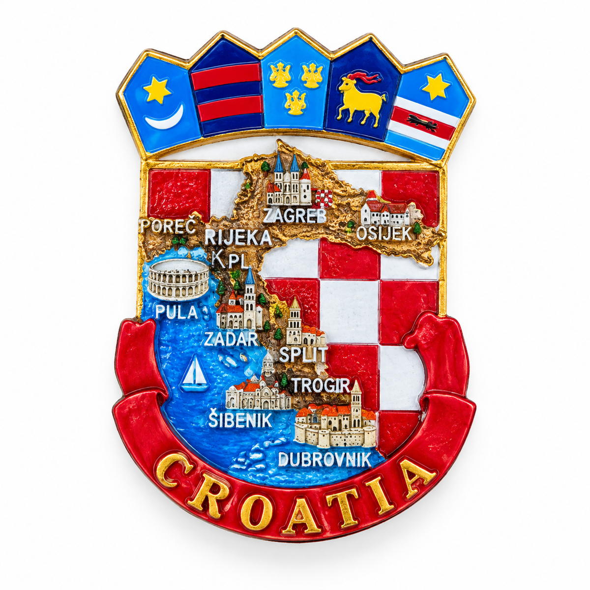 Magnet Croatia – karta Hrvatske, hrvatski grb i gradovi