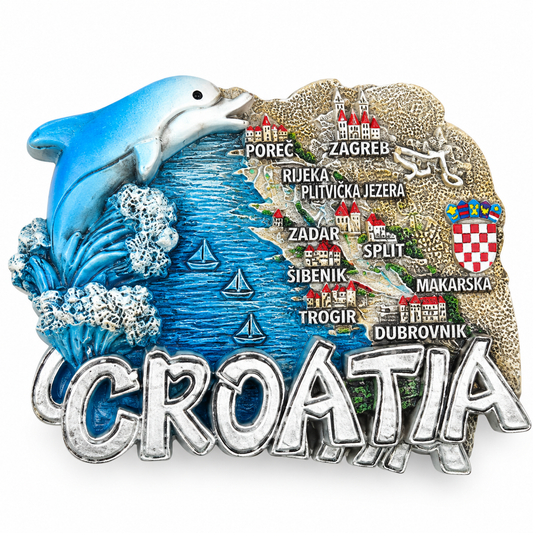 Magnet Croatia – karta Hrvatske s gradovima i dupinom