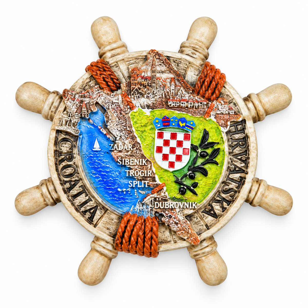 Magnet Croatia kormilo – karta Hrvatske, Jadran i maslina