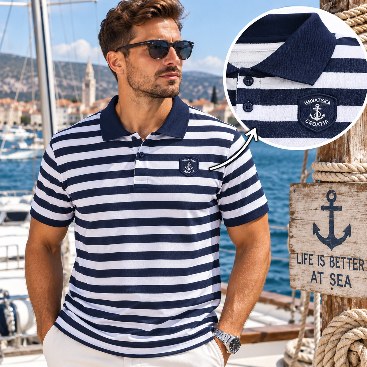 Muška mornarska polo majica Hrvatska – prugasta