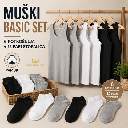 Muški basic set - 6 potkošulja + 12 čarapa stopalica