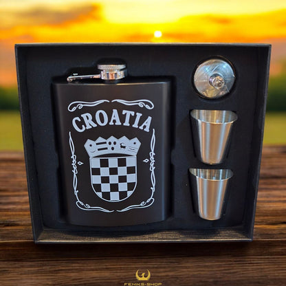 Poklon set pljoska CRO + 2 čašice i čep lijevak ( 3 modela ) - Feniks-shop