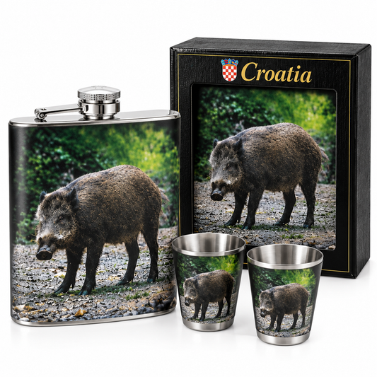 Poklon set pljoska + 2 čašice Divlja svinja – Croatia