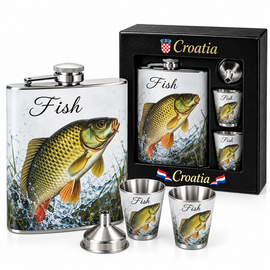 Poklon set pljoska + 2 čašice + lijevak Šaran – Croatia
