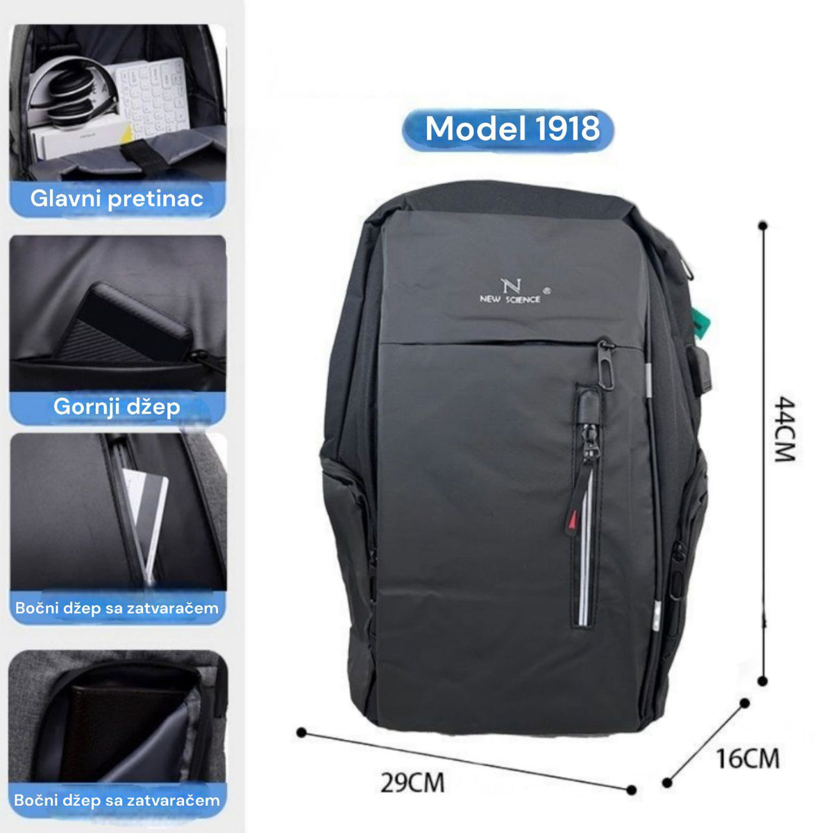Ruksak sa više pretinaca + usb priključak 1918 ( 2 boje ) - Feniks-shop