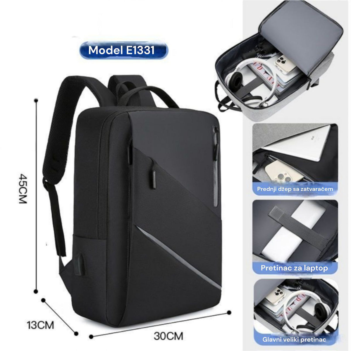 Ruksak sa više pretinaca + usb priključak E1331 ( 2 boje ) - Feniks-shop