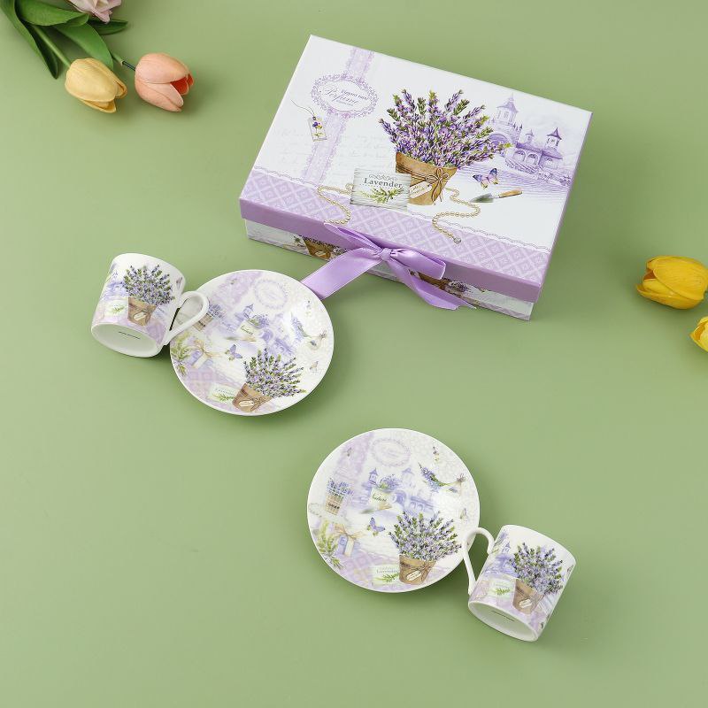 Set od 2 šalice + tanjurići - Lavanda 200ml
