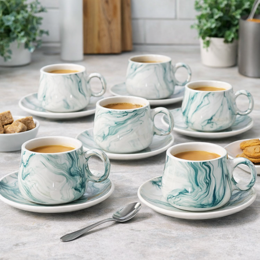 Set od 6 šalica + tanjurići - Plave šare