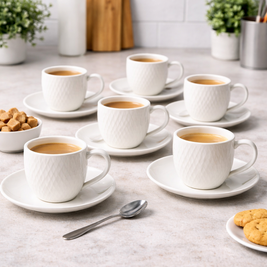 Set od 6 šalica + tanjurići - bijele