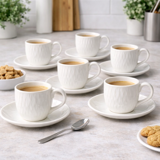 Set od 6 šalica + tanjurići - bijele model 2