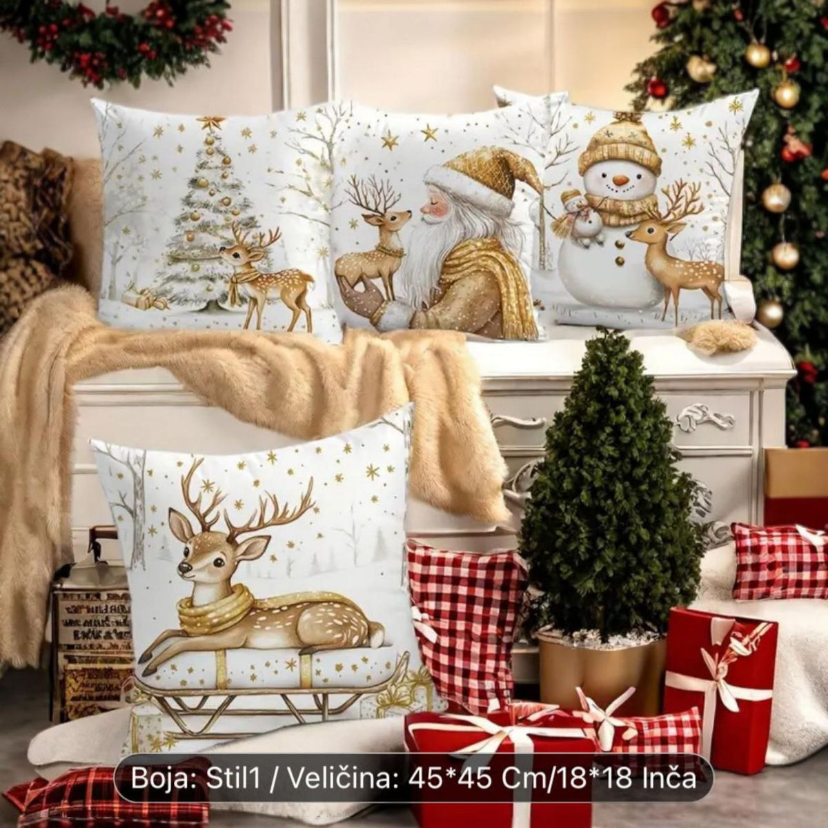 Set od 4 božićne jastučnice - Bijele - zlatne 45x45cm
