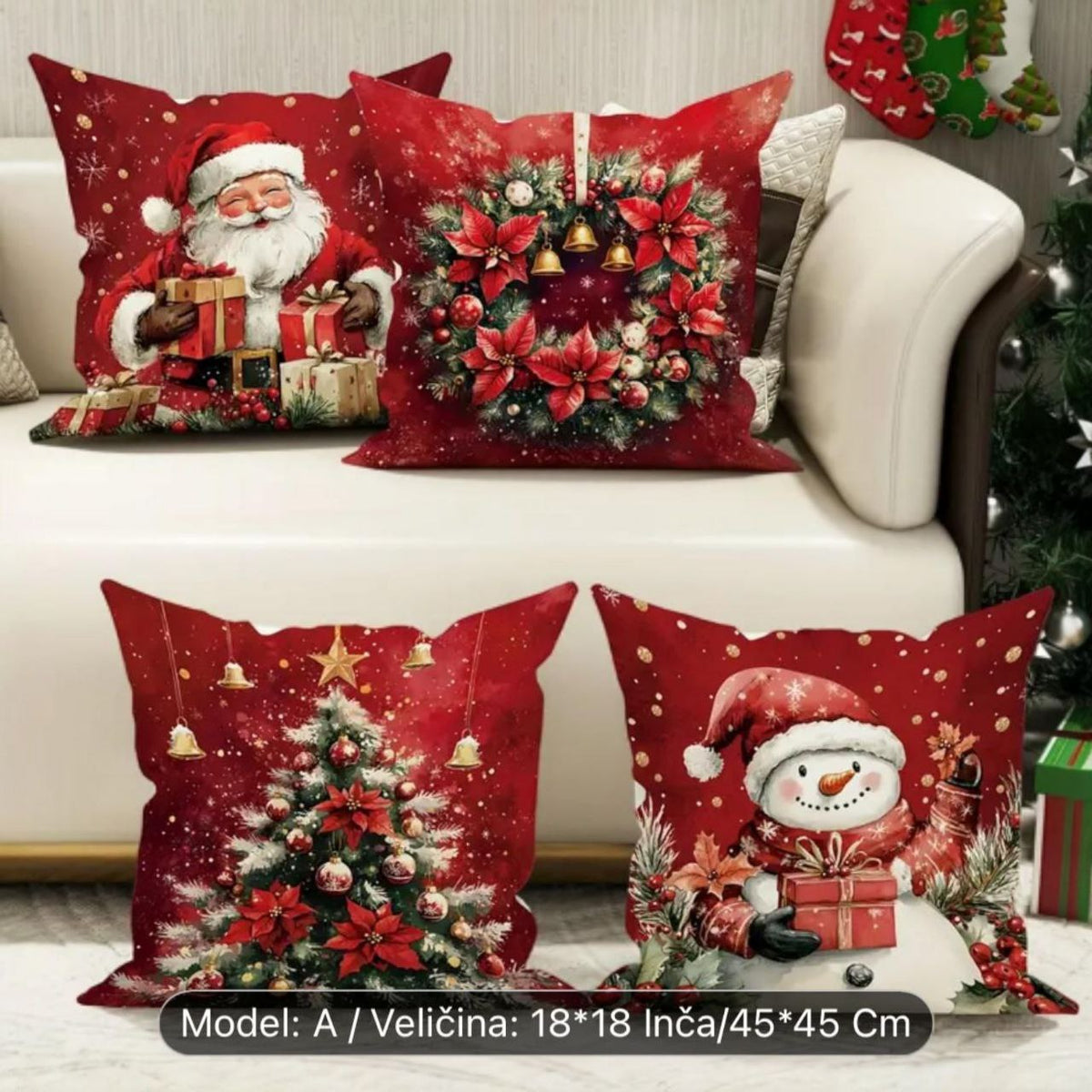 Set od 4 božićne jastučnice - Crvene 45x45cm