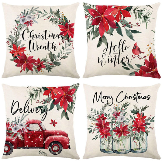Set od 4 božićne jastučnice - cvjetne 45x45cm