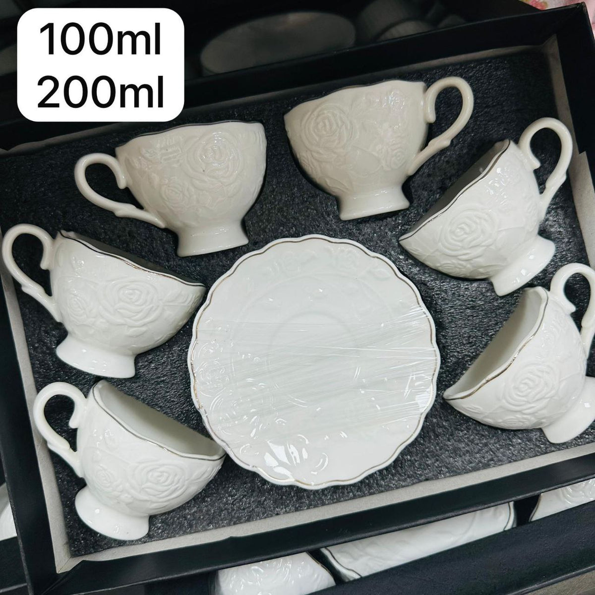 Set od 6 šalica + tanjurići - bijele ruže